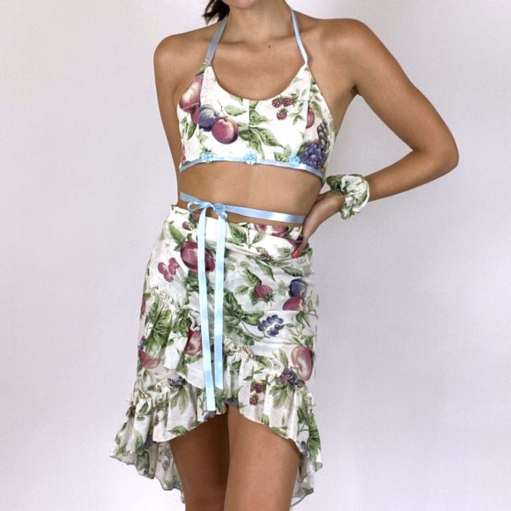 Vintage Boho Floral Skirt Scrunchie Summer Set